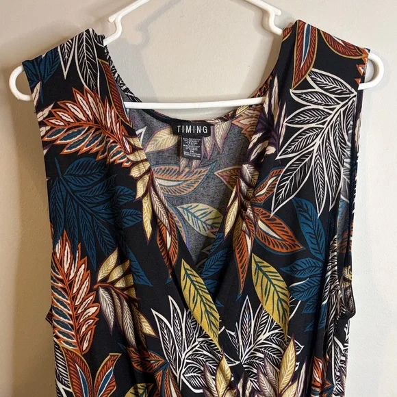 Timing Tropical Leaf Maxi Dress - Blue and Tan Size 2X #403 - Picture 3 of 6